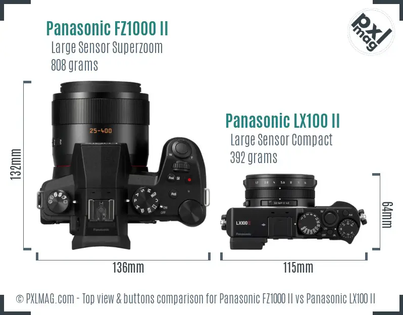 Panasonic FZ1000 II vs Panasonic LX100 II top view buttons comparison