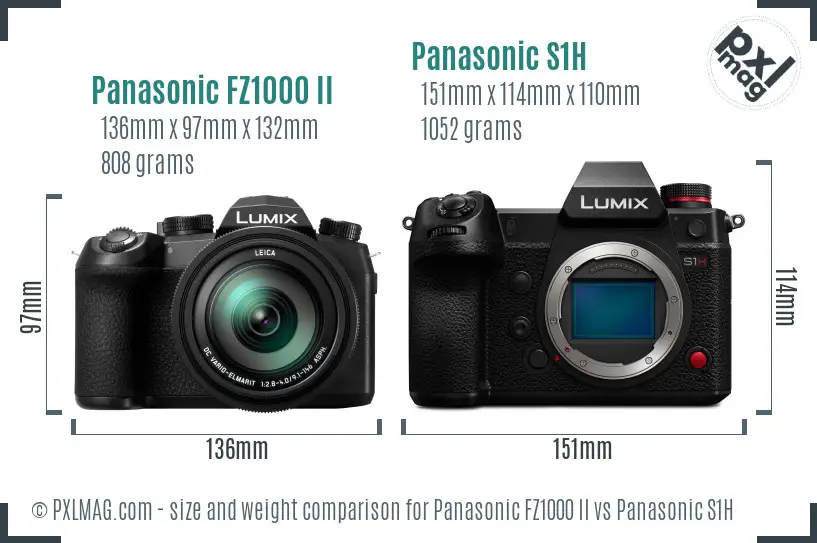 Panasonic FZ1000 II vs Panasonic S1H size comparison