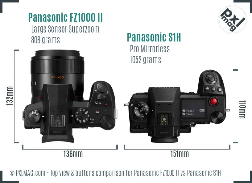 Panasonic FZ1000 II vs Panasonic S1H top view buttons comparison