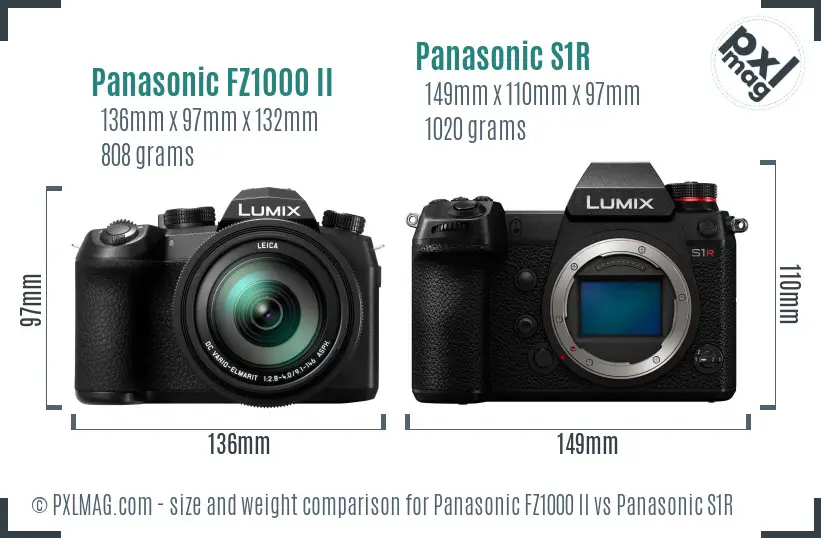 Panasonic FZ1000 II vs Panasonic S1R size comparison