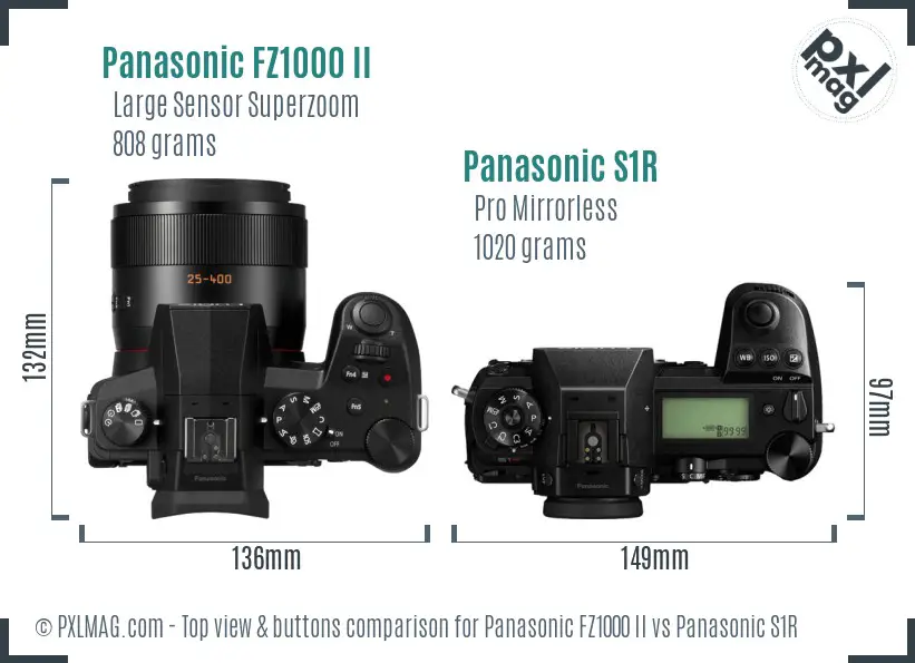 Panasonic FZ1000 II vs Panasonic S1R top view buttons comparison