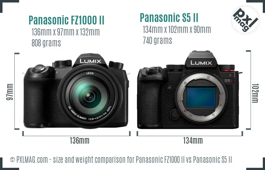 Panasonic FZ1000 II vs Panasonic S5 II size comparison Panasonic FZ1000 II vs Panasonic S5 II size comparison