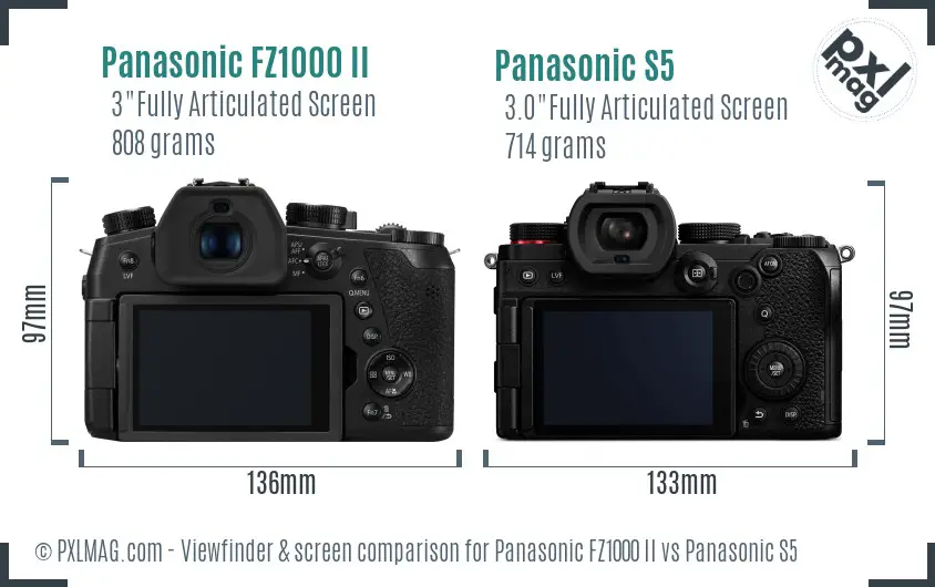 Panasonic FZ1000 II vs Panasonic S5 Screen and Viewfinder comparison