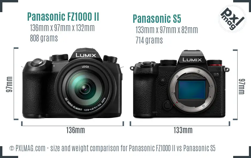 Panasonic FZ1000 II vs Panasonic S5 size comparison