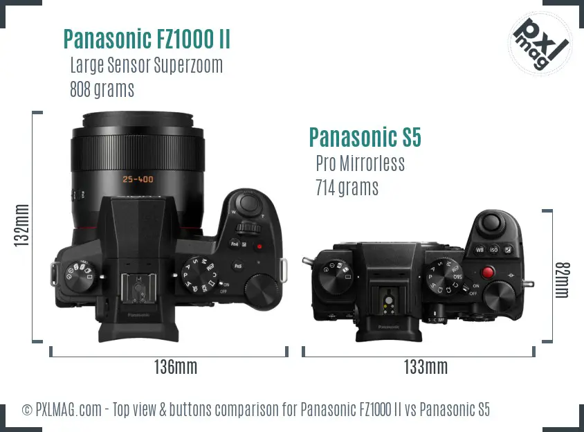 Panasonic FZ1000 II vs Panasonic S5 top view buttons comparison