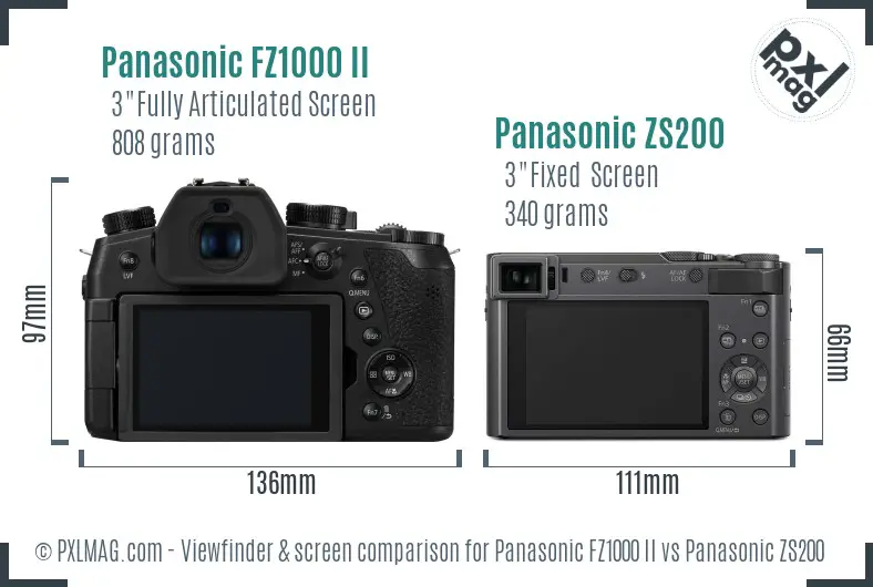 Panasonic FZ1000 II vs Panasonic ZS200 Screen and Viewfinder comparison