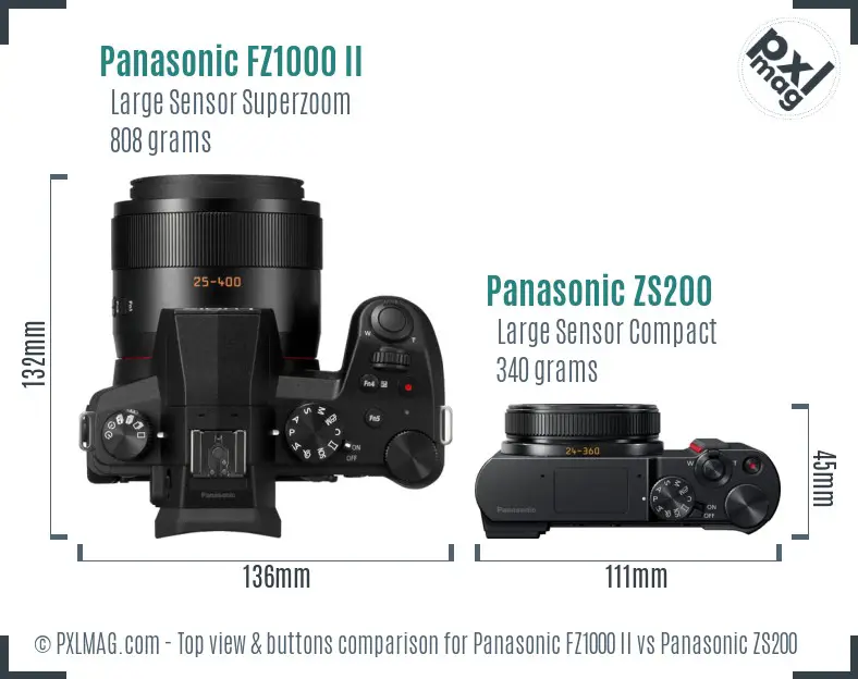 Panasonic FZ1000 II vs Panasonic ZS200 top view buttons comparison