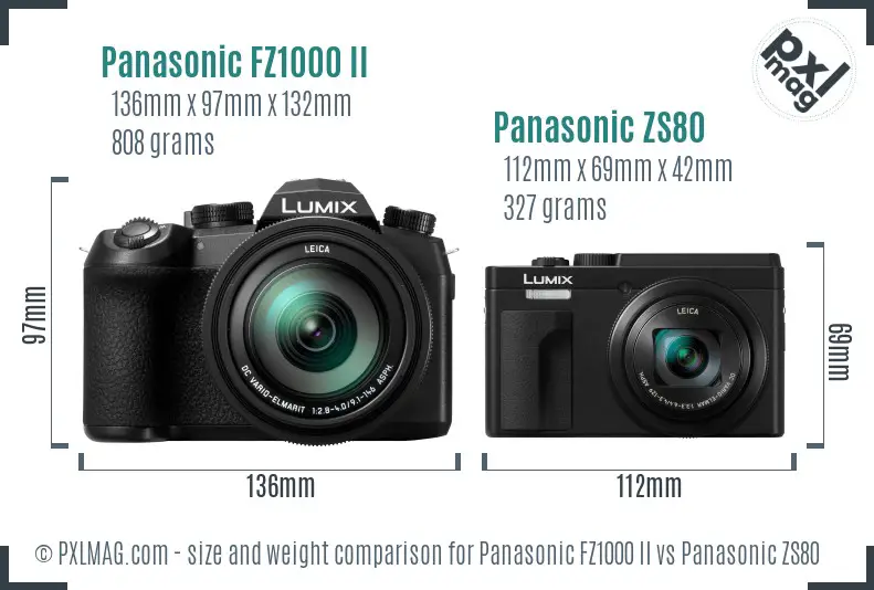 Panasonic FZ1000 II vs Panasonic ZS80 size comparison