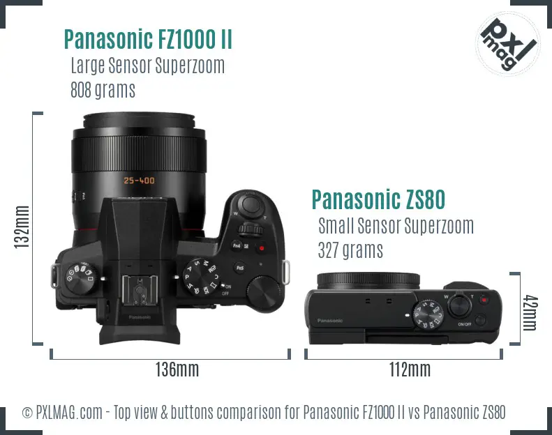 Panasonic FZ1000 II vs Panasonic ZS80 top view buttons comparison