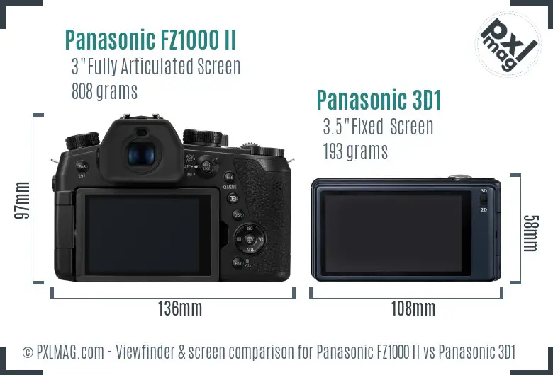 Panasonic FZ1000 II vs Panasonic 3D1 Screen and Viewfinder comparison