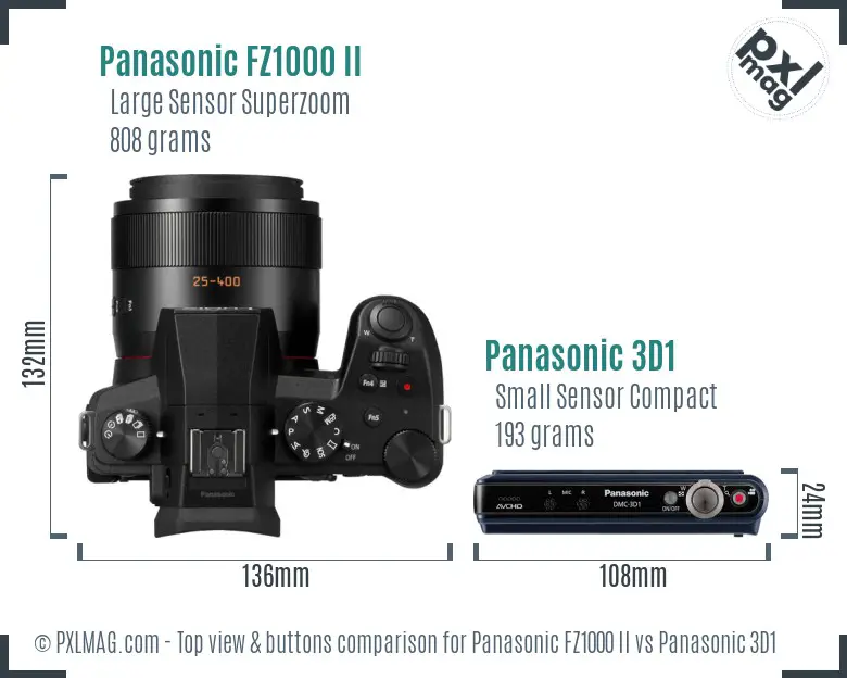 Panasonic FZ1000 II vs Panasonic 3D1 top view buttons comparison