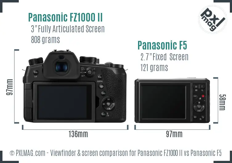 Panasonic FZ1000 II vs Panasonic F5 Screen and Viewfinder comparison