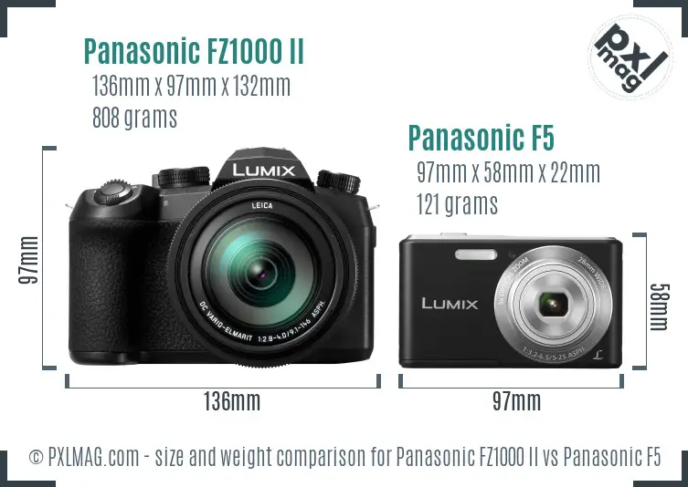 Panasonic FZ1000 II vs Panasonic F5 size comparison
