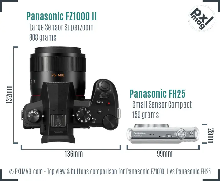 Panasonic FZ1000 II vs Panasonic FH25 top view buttons comparison