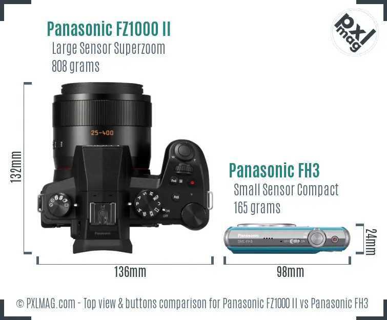 Panasonic FZ1000 II vs Panasonic FH3 top view buttons comparison
