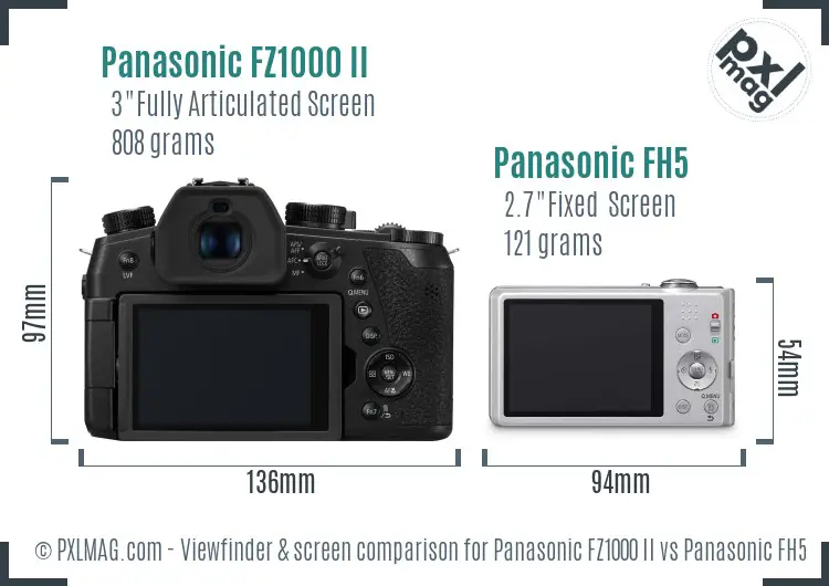 Panasonic FZ1000 II vs Panasonic FH5 Screen and Viewfinder comparison