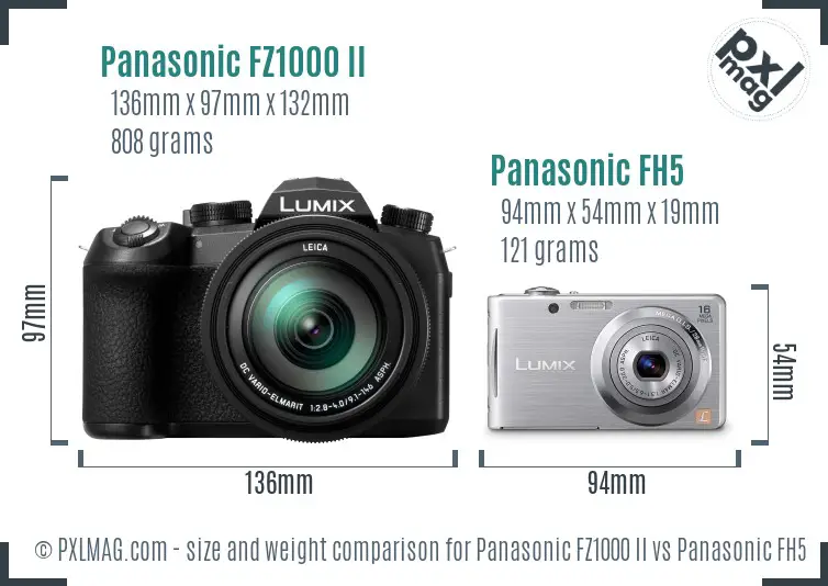Panasonic FZ1000 II vs Panasonic FH5 size comparison