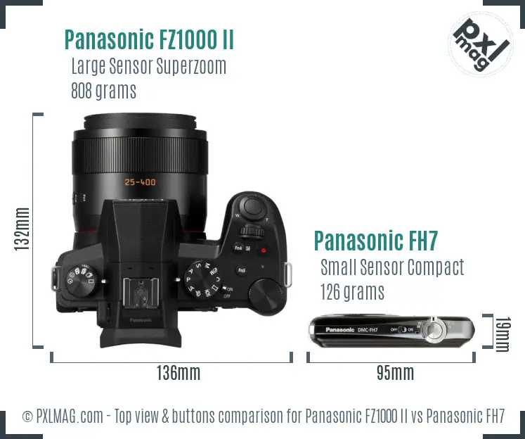 Panasonic FZ1000 II vs Panasonic FH7 top view buttons comparison