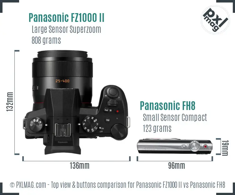 Panasonic FZ1000 II vs Panasonic FH8 top view buttons comparison