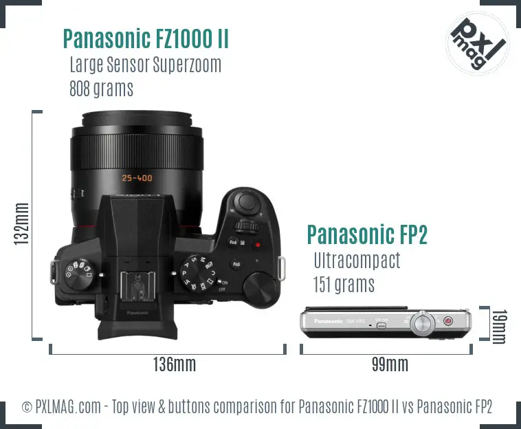 Panasonic FZ1000 II vs Panasonic FP2 top view buttons comparison