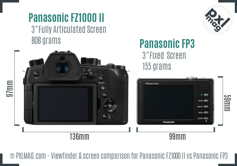 Panasonic FZ1000 II vs Panasonic FP3 Screen and Viewfinder comparison