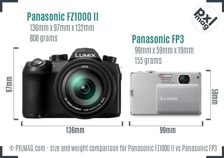 Panasonic FZ1000 II vs Panasonic FP3 size comparison