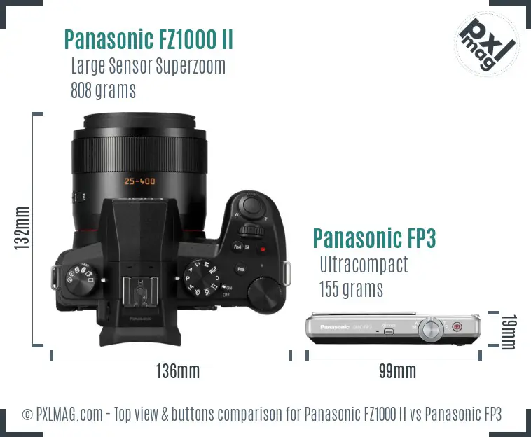 Panasonic FZ1000 II vs Panasonic FP3 top view buttons comparison