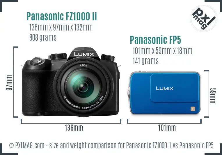 Panasonic FZ1000 II vs Panasonic FP5 size comparison