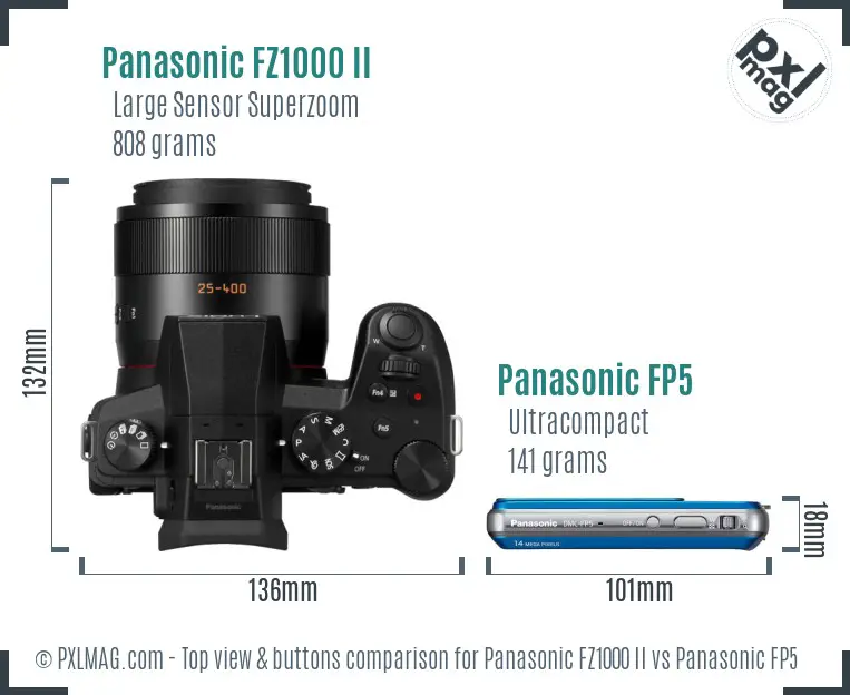 Panasonic FZ1000 II vs Panasonic FP5 top view buttons comparison