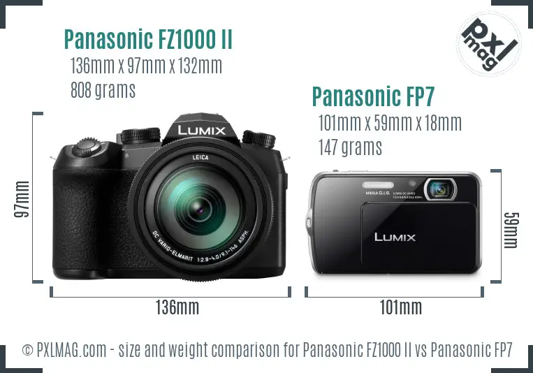 Panasonic FZ1000 II vs Panasonic FP7 size comparison
