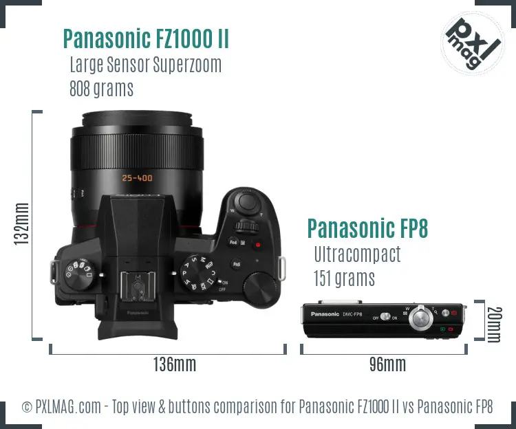 Panasonic FZ1000 II vs Panasonic FP8 top view buttons comparison