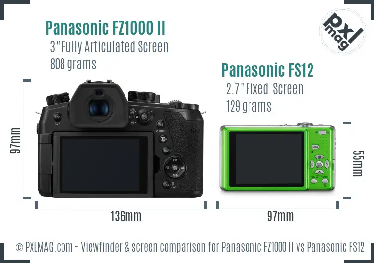 Panasonic FZ1000 II vs Panasonic FS12 Screen and Viewfinder comparison