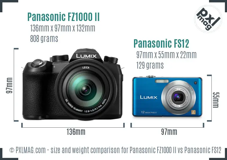 Panasonic FZ1000 II vs Panasonic FS12 size comparison