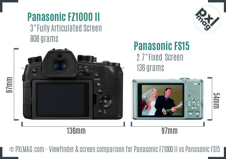 Panasonic FZ1000 II vs Panasonic FS15 Screen and Viewfinder comparison