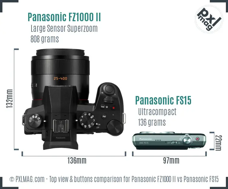 Panasonic FZ1000 II vs Panasonic FS15 top view buttons comparison
