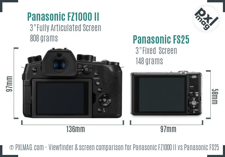 Panasonic FZ1000 II vs Panasonic FS25 Screen and Viewfinder comparison