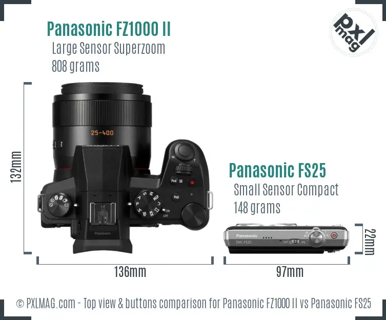 Panasonic FZ1000 II vs Panasonic FS25 top view buttons comparison