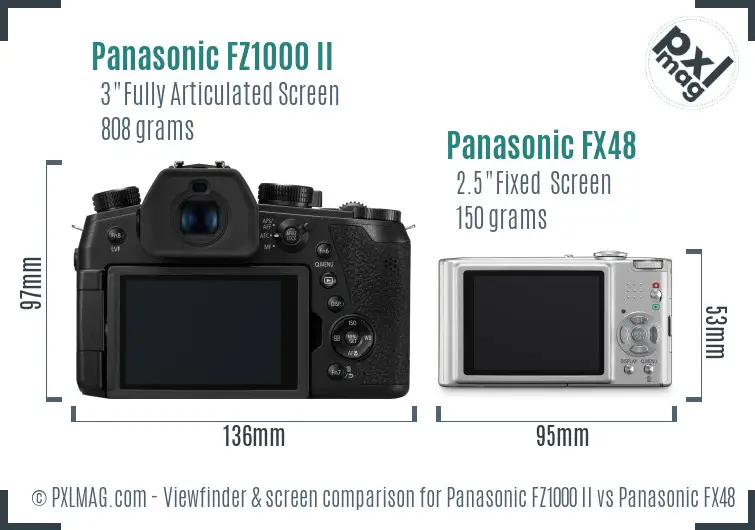 Panasonic FZ1000 II vs Panasonic FX48 Screen and Viewfinder comparison