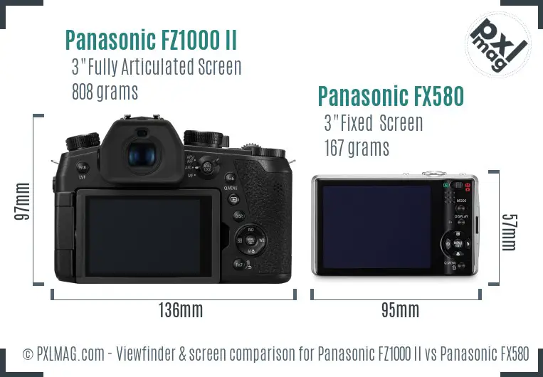 Panasonic FZ1000 II vs Panasonic FX580 Screen and Viewfinder comparison