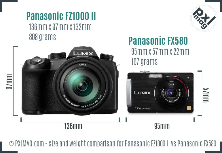 Panasonic FZ1000 II vs Panasonic FX580 size comparison