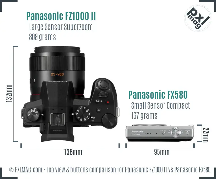 Panasonic FZ1000 II vs Panasonic FX580 top view buttons comparison