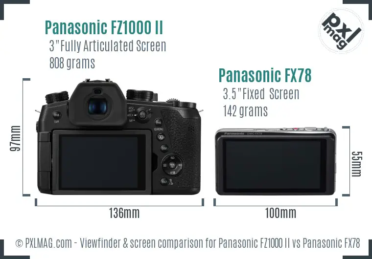 Panasonic FZ1000 II vs Panasonic FX78 Screen and Viewfinder comparison