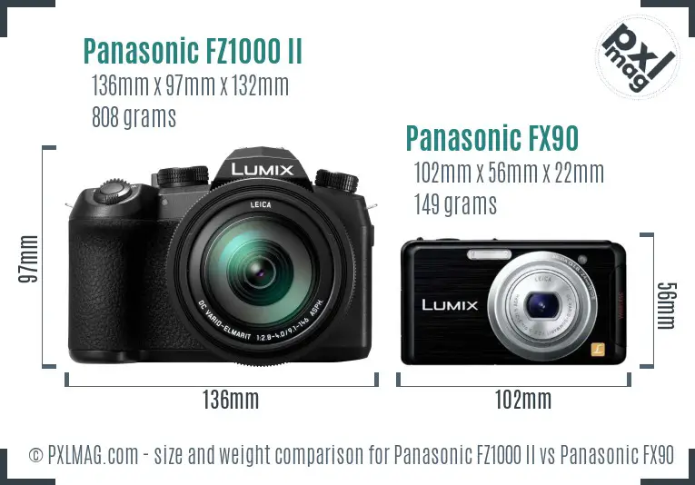 Panasonic FZ1000 II vs Panasonic FX90 size comparison