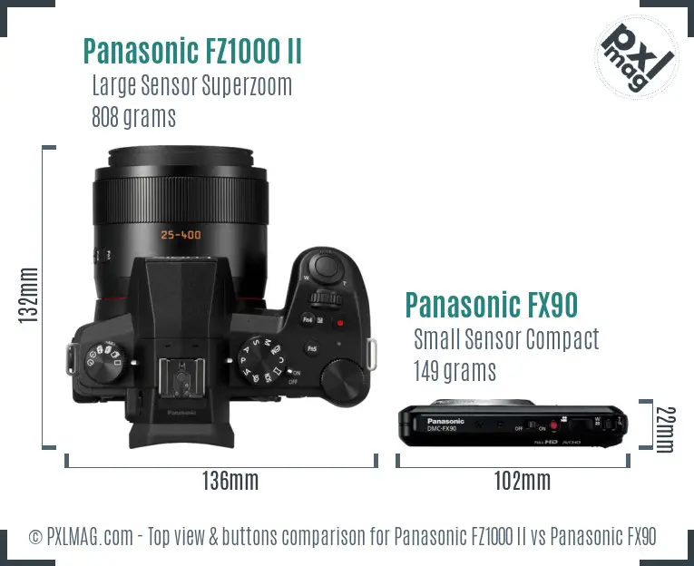 Panasonic FZ1000 II vs Panasonic FX90 top view buttons comparison