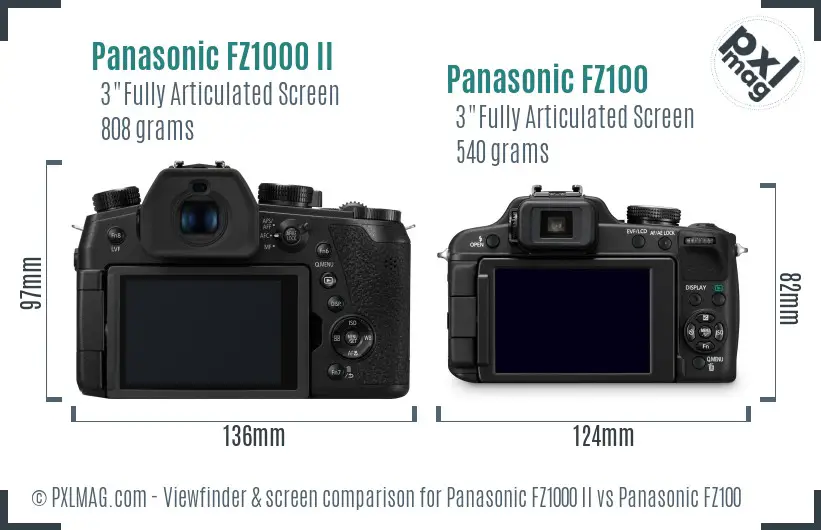 Panasonic FZ1000 II vs Panasonic FZ100 Screen and Viewfinder comparison