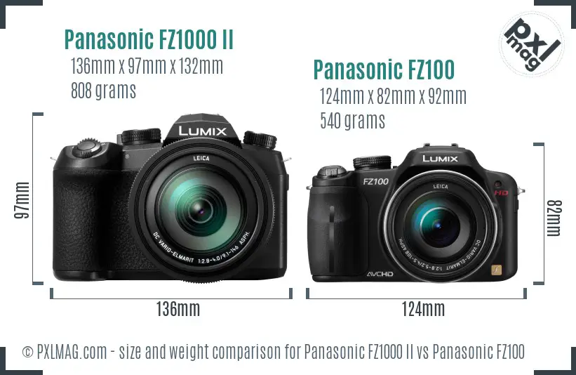 Panasonic FZ1000 II vs Panasonic FZ100 size comparison