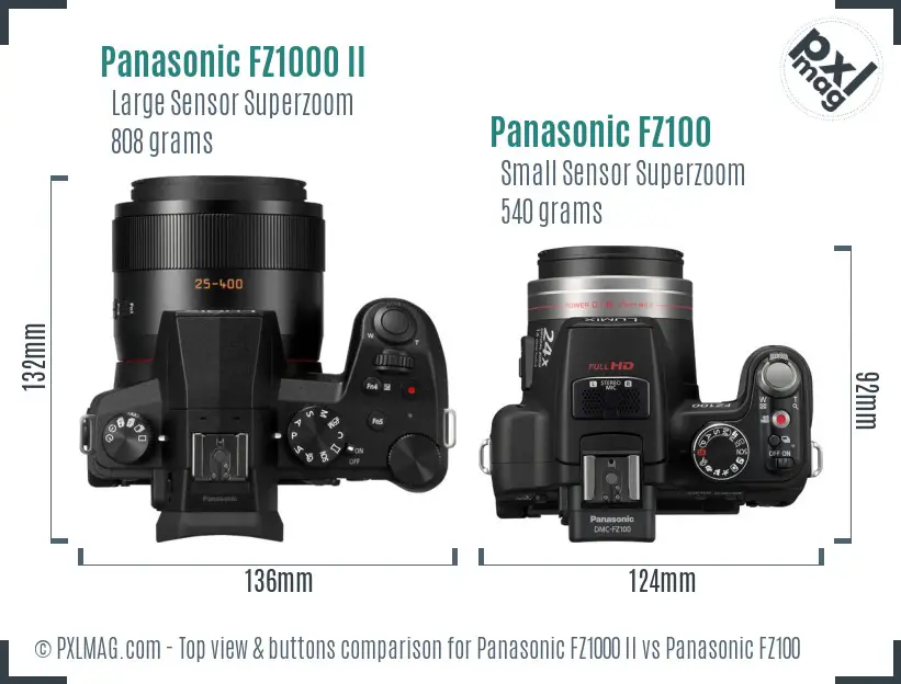 Panasonic FZ1000 II vs Panasonic FZ100 top view buttons comparison