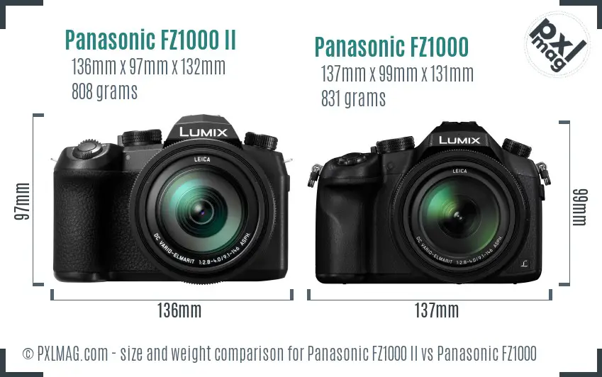 Panasonic FZ1000 II vs Panasonic FZ1000 size comparison
