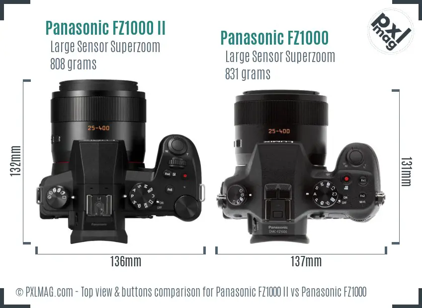 Panasonic FZ1000 II vs Panasonic FZ1000 top view buttons comparison