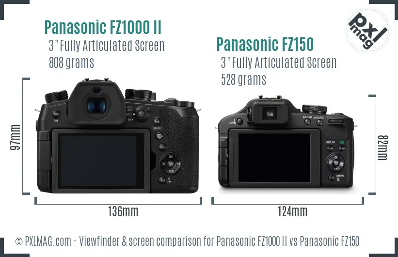 Panasonic FZ1000 II vs Panasonic FZ150 Screen and Viewfinder comparison